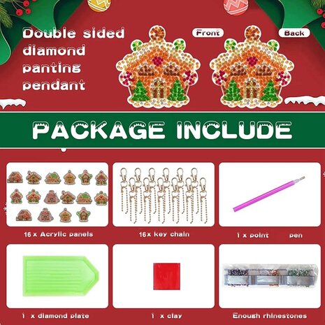 Diamond Painting Keychain Set Christmas Houses (16 pieces)