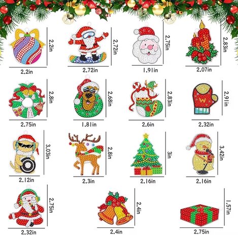 Diamond Painting Keychain set Christmas YSK203 (15 pieces)